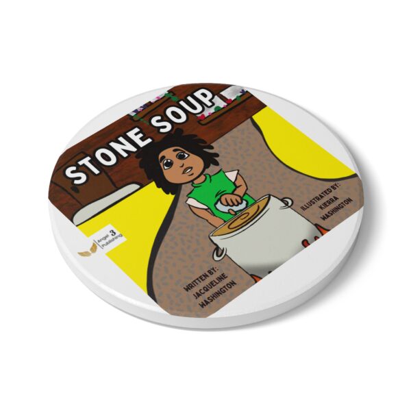 Storytime Ceramic Coaster - Stone Soup Design, Fun Kitchen Decor, Gift for Readers, Kids Room Accessory, Book Lover's Gift - Image 3
