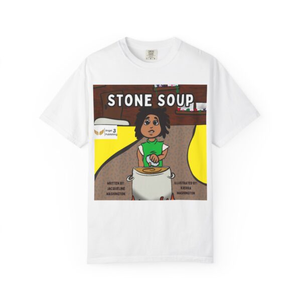 Colorful Storybook T-Shirt with 'Stone Soup' Design, Gift for Readers, Storytelling Apparel, Kids & Adults, Fun Literature Tee