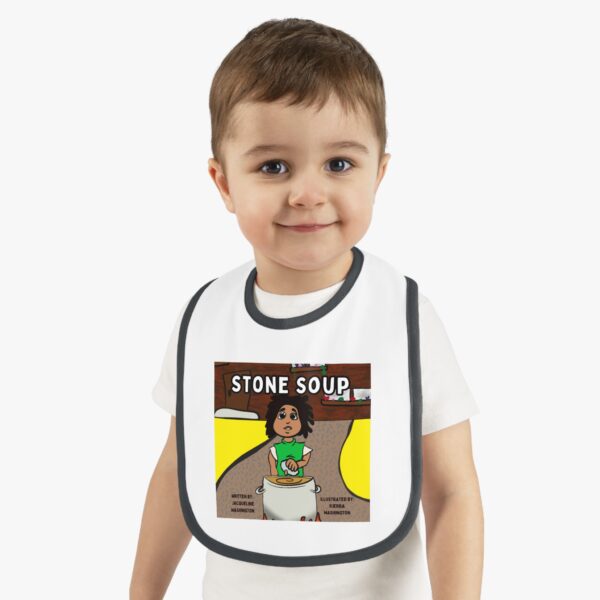 Cute Illustrated Baby Bib with 'Stone Soup' Design, Gift for Babies, Toddler Feeding Accessory, Cartoon Bib for New Parents, Baby [...] - Image 2