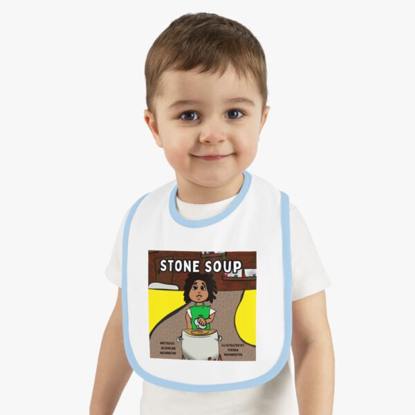 Cute Illustrated Baby Bib with 'Stone Soup' Design, Gift for Babies, Toddler Feeding Accessory, Cartoon Bib for New Parents, Baby [...] - Image 5