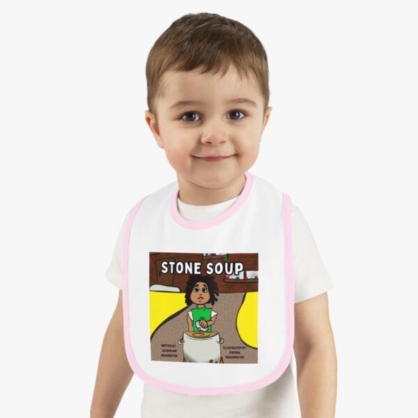 Cute Illustrated Baby Bib with 'Stone Soup' Design, Gift for Babies, Toddler Feeding Accessory, Cartoon Bib for New Parents, Baby [...] - Image 8