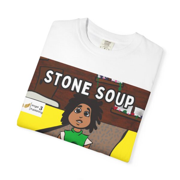 Colorful Storybook T-Shirt with 'Stone Soup' Design, Gift for Readers, Storytelling Apparel, Kids & Adults, Fun Literature Tee - Image 3