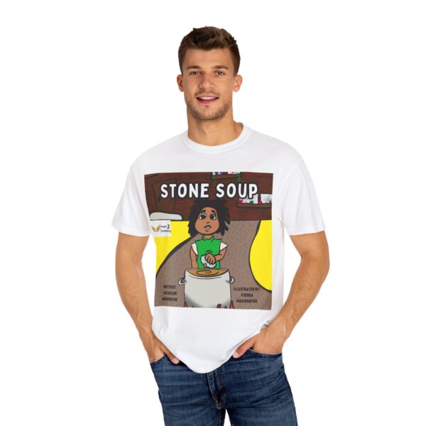 Colorful Storybook T-Shirt with 'Stone Soup' Design, Gift for Readers, Storytelling Apparel, Kids & Adults, Fun Literature Tee - Image 4