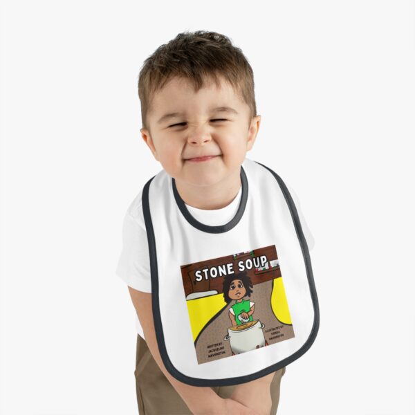 Cute Illustrated Baby Bib with 'Stone Soup' Design, Gift for Babies, Toddler Feeding Accessory, Cartoon Bib for New Parents, Baby [...] - Image 3